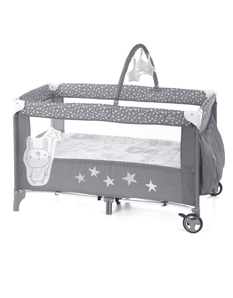 jane Travel Cot Two Level - Grey Stars