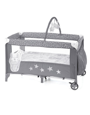 jane Travel Cot Two Level - Grey Stars
