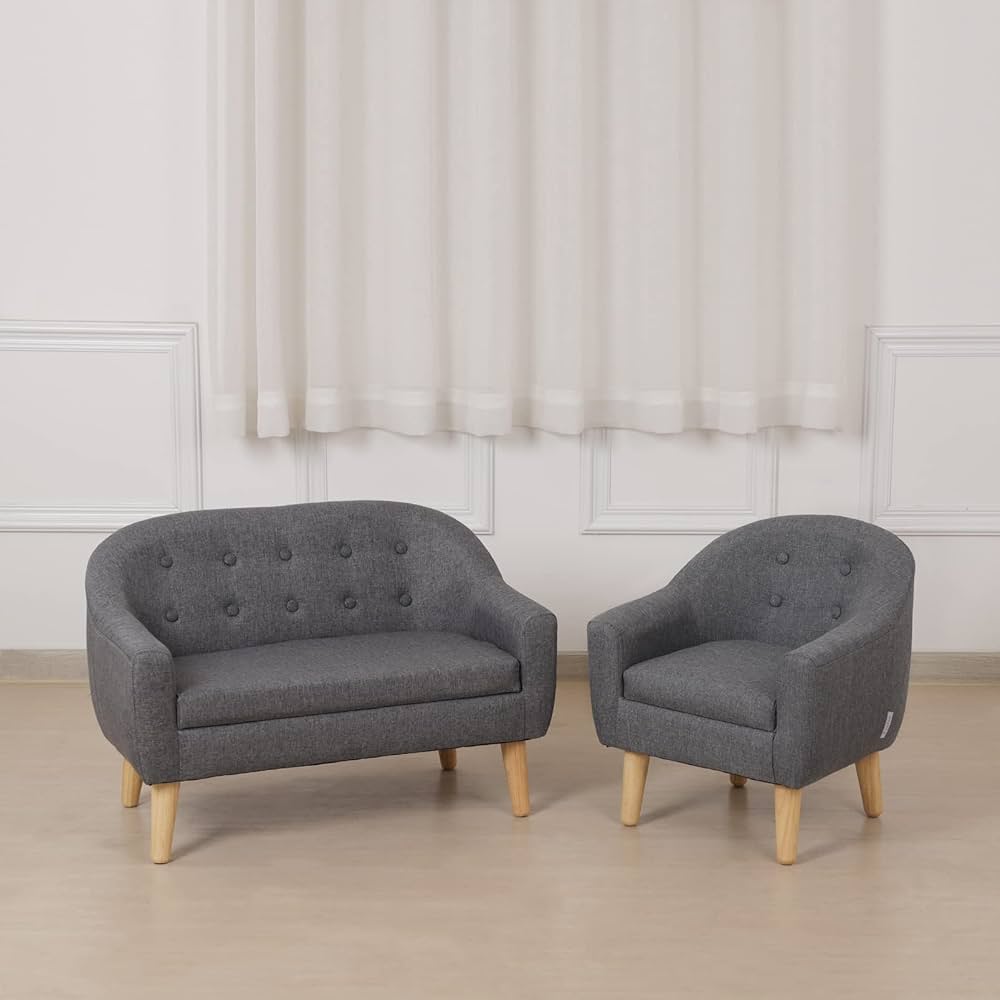 Miila Linen Fabric Children Sofa, 3 Seater Wooden Kids Couch