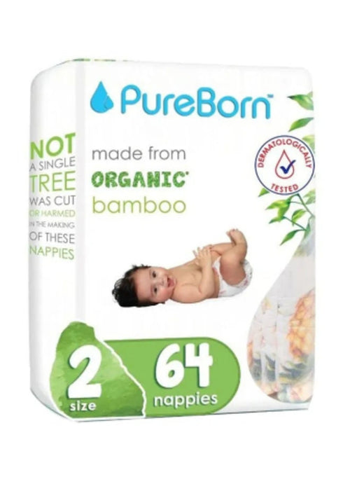 Pureborn Double Pack Organic Bamboo Diapers gentle Eco-Friendly Nappies - Print may vary