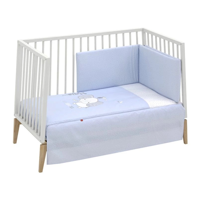 Cambrass 2-Piece Crib Bedding Set – Reversible Bedspread & Padded Bumper with Embroidered Cushion Zoe Blue