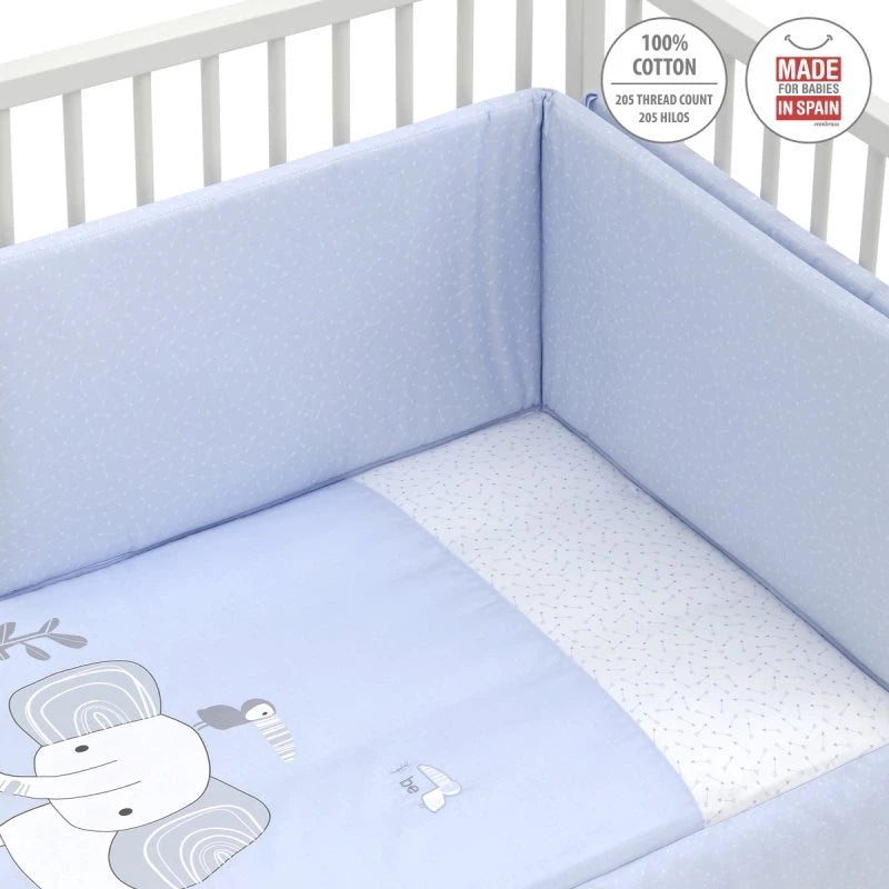 Cambrass 2-Piece Crib Bedding Set – Reversible Bedspread & Padded Bumper with Embroidered Cushion Zoe Blue