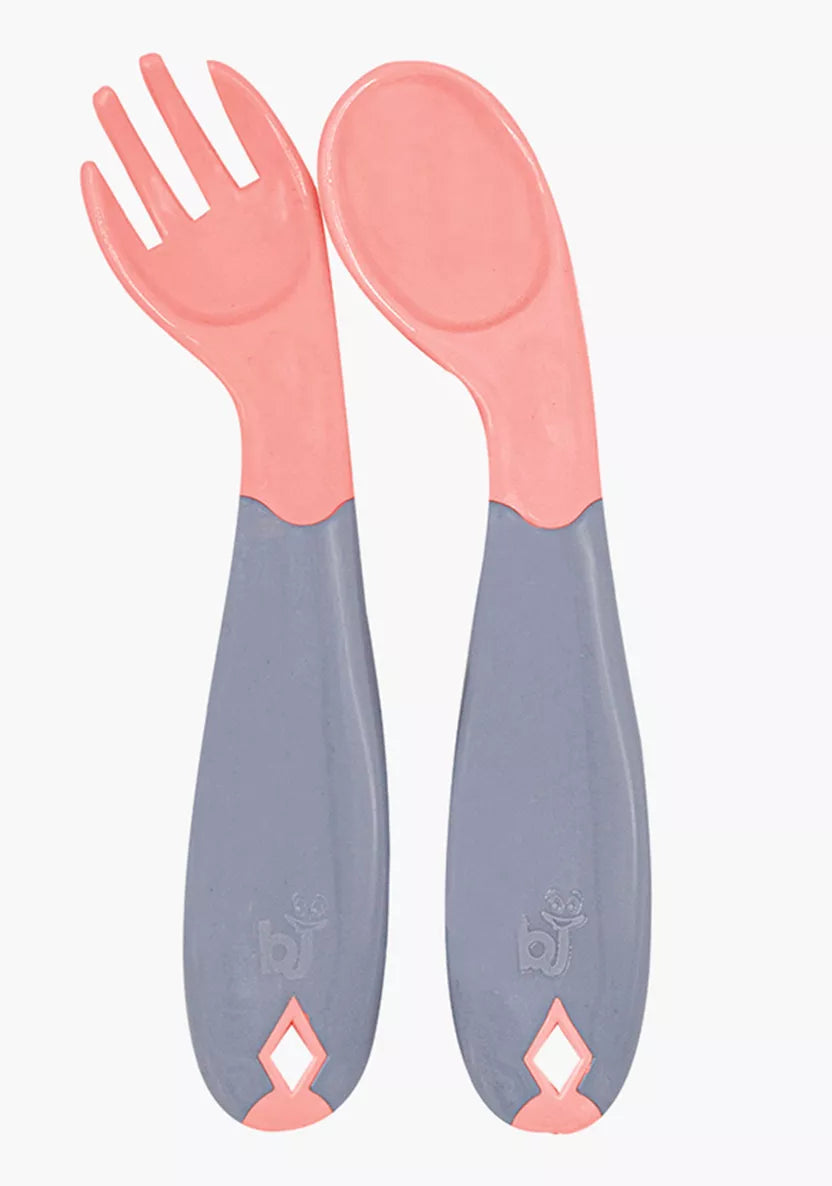 Babyjem Plastic Angled Fork & Spoon Set Green