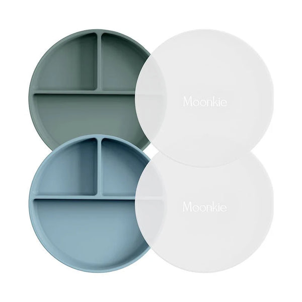 Moonkie Silicone Suction Plates with Lid – Divided Toddler Plate (2 pack)