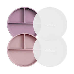 Moonkie Silicone Suction Plates with Lid – Divided Toddler Plate (2 pack)
