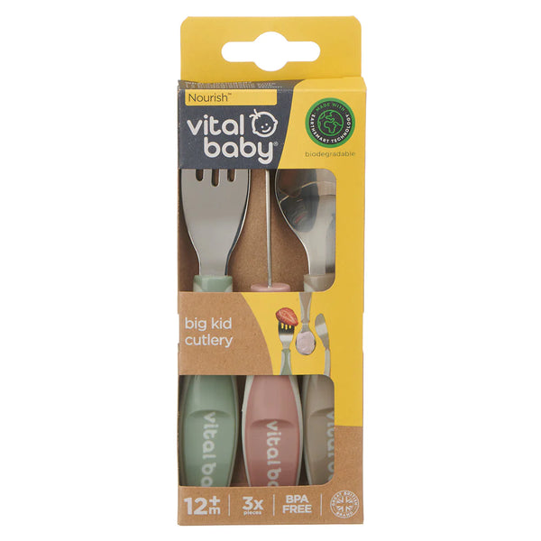 Vital Baby Natural Big Kid Cutlery Set 3-Pack Stainless Steel