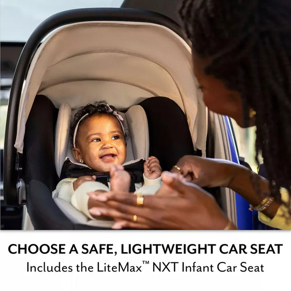 Evenflo Pivot Modular Travel System with LiteMax NXT Infant Car Seat | 6-in-1 Baby Stroller Latte Tan