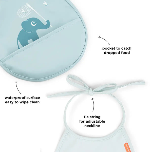 Tiny Pocket Bib 2-Pack Elphee Blue Waterproof Feeding Bibs
