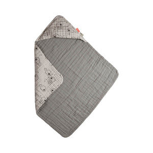 Done By Deer Hooded towel Sea friends Grey