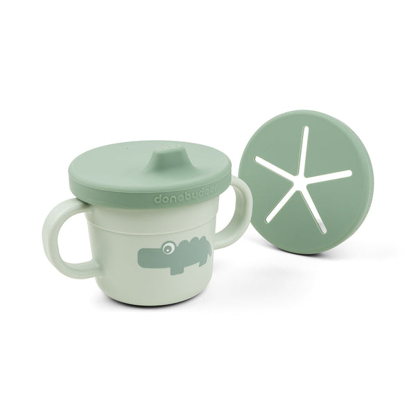 DONE BY DEER FOODIE SPOUT&SNACK CUP GREEN CROCO