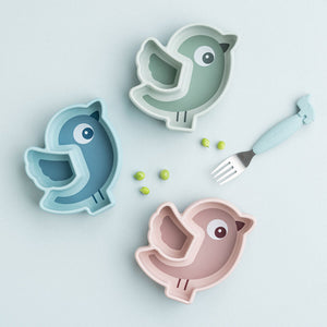 Done By Deer Silicone Stick & Stay Snack Plate Birdee Blue