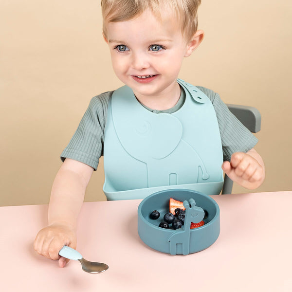 Peekaboo First Meal Set Deer Friends Blue Silicone