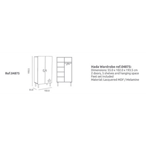Trama Wardrobe Kuma White Silver Matt Two-Door Nursery Storage