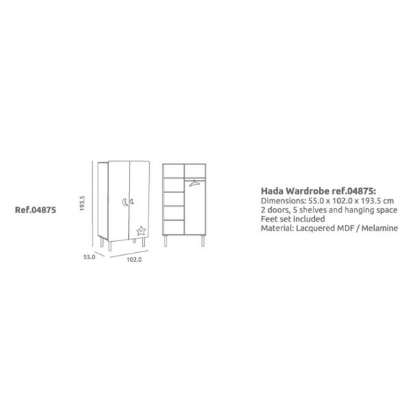 Trama Wardrobe Kuma White Silver Matt Two-Door Nursery Storage
