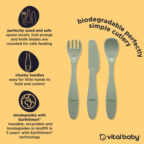 Vital Baby Perfectly Simple Toddler Cutlery Set | BPA-Free Fork, Spoon & Knife Set