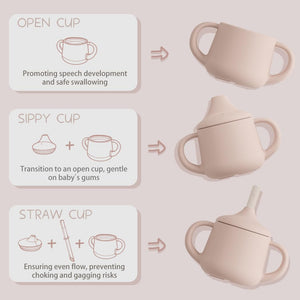 Moonkie Silicone Baby Sippy Cup – 3-Stage Training Cup with Spout, Straw & Open Cup