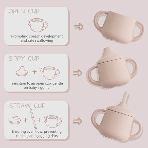 Moonkie Silicone Baby Sippy Cup – 3-Stage Training Cup with Spout, Straw & Open Cup