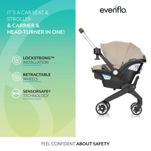 Evenflo® Shyft™ DualRide™ Infant Car Seat - Stroller Combo with Carryall Storage Champagne