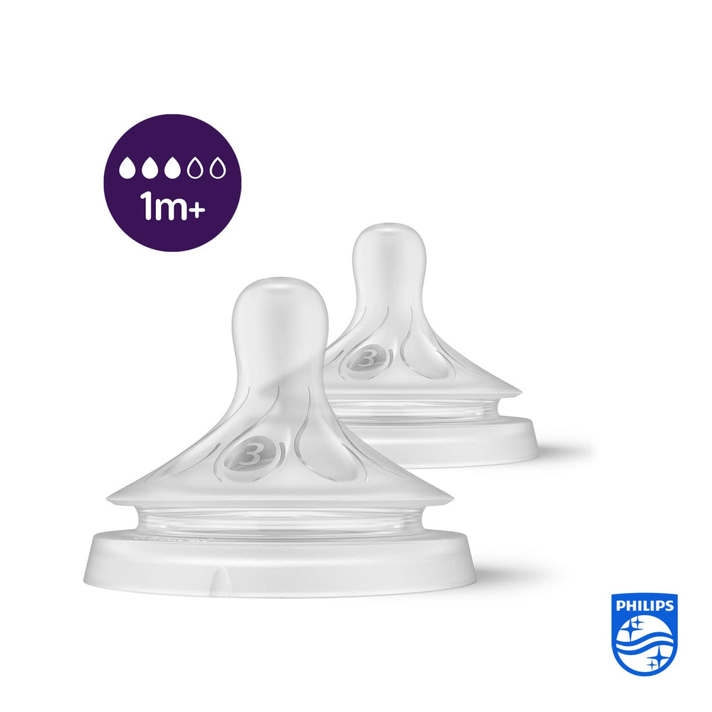 avent 2 natural teats slow flow 3 holes - 0m+ 963/02