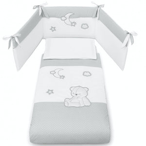 Erbesi Stella Baby Cot Bedding Set with Padded Bumper & Duvet – Grey & White