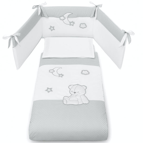 Erbesi Stella Baby Cot Bedding Set with Padded Bumper & Duvet – Grey & White