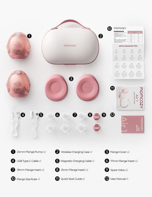 Momcozy Air 1 Wearable Breast Pump - Ultra-Slim Smart Hands-Free Pump with Wireless Charging Case