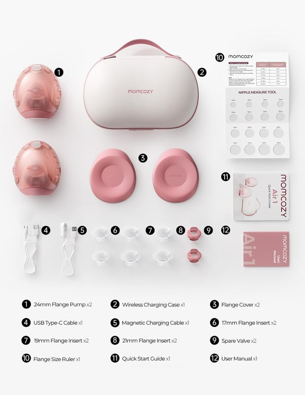 Momcozy Air 1 Wearable Breast Pump - Ultra-Slim Smart Hands-Free Pump with Wireless Charging Case