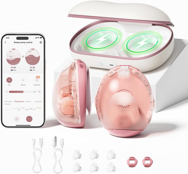 Momcozy Air 1 Wearable Breast Pump - Ultra-Slim Smart Hands-Free Pump with Wireless Charging Case