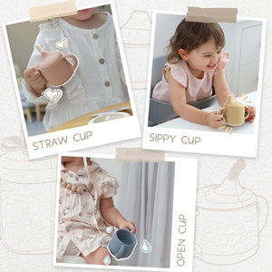 Moonkie Silicone Baby Sippy Cup – 3-Stage Training Cup with Spout, Straw & Open Cup