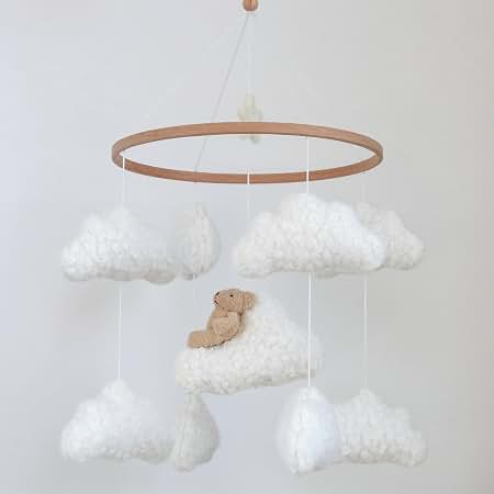 Miila Clouds & Bear Baby Nursery Mobile – White