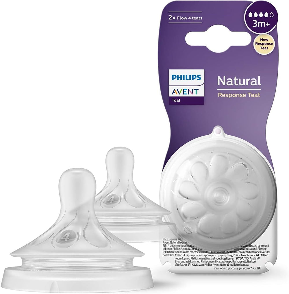 avent 2 natural teats medium flow 4 holes - 3m+ 964/02