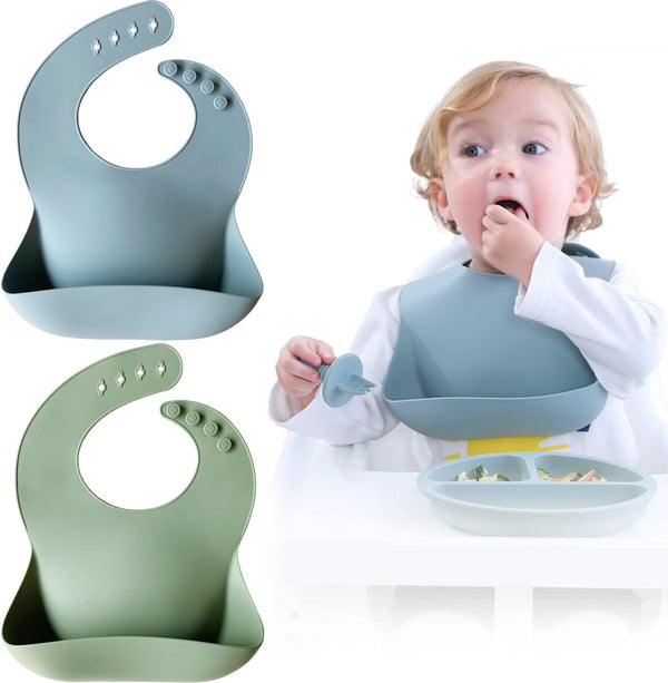 Moonkie Silicone Baby Bibs – Waterproof, BPA-Free Feeding Bibs (2-Pack)