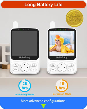 Hello Baby 4.00 No Wi-Fi Baby Monitor with Night Vision Portable for Nursery and Travel