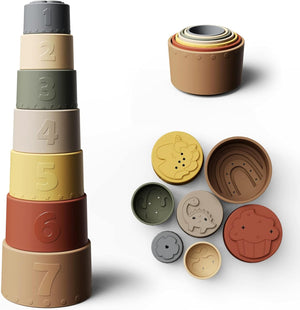 Moonkie Silicone Baby Stacking Cups – 7 Piece Soft Teething &amp; Bath Toy Set (6M+)