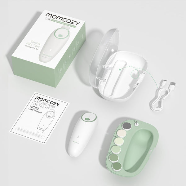 Momcozy Rechargeable Electric Baby Nail File – 7-in-1 Silent Trimmer with LED Night Light
