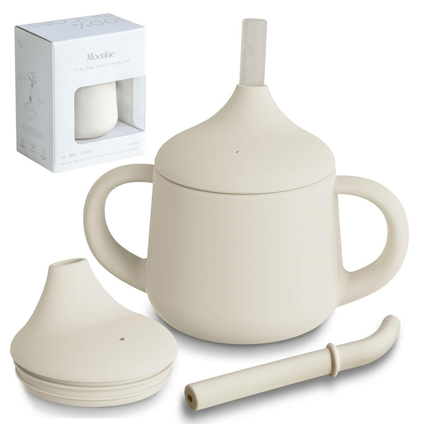 Moonkie Silicone Baby Sippy Cup – 3-Stage Training Cup with Spout, Straw & Open Cup