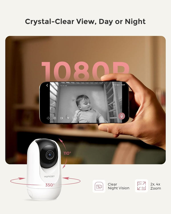 Momcozy Smart 1080P Baby Monitor with WiFi & Handheld Parent Unit – Secure 2-Way Talk & Night Vision