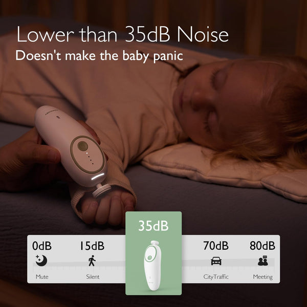 Momcozy Rechargeable Electric Baby Nail File – 7-in-1 Silent Trimmer with LED Night Light