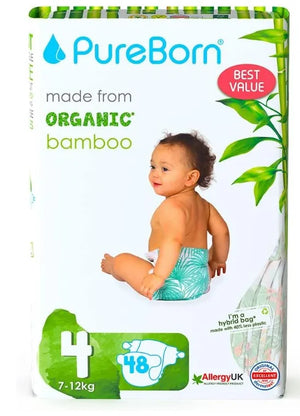 Pureborn Double Pack Organic Bamboo Diapers Ultra-gentle Eco-Friendly Nappies - Print may vary (Copy)