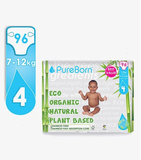 Pureborn Matser Pack Organic Bamboo Diapers Ultra-gentle Eco-Friendly Nappies - Print may vary