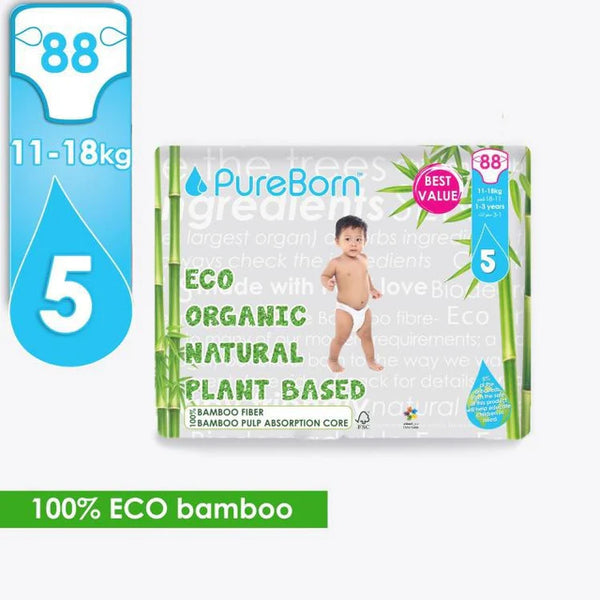 Pureborn Matser Pack Organic Bamboo Diapers Ultra-gentle Eco-Friendly Nappies - Print may vary