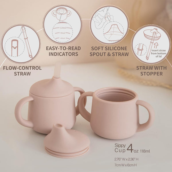 Moonkie Silicone Baby Sippy Cup – 3-Stage Training Cup with Spout, Straw & Open Cup