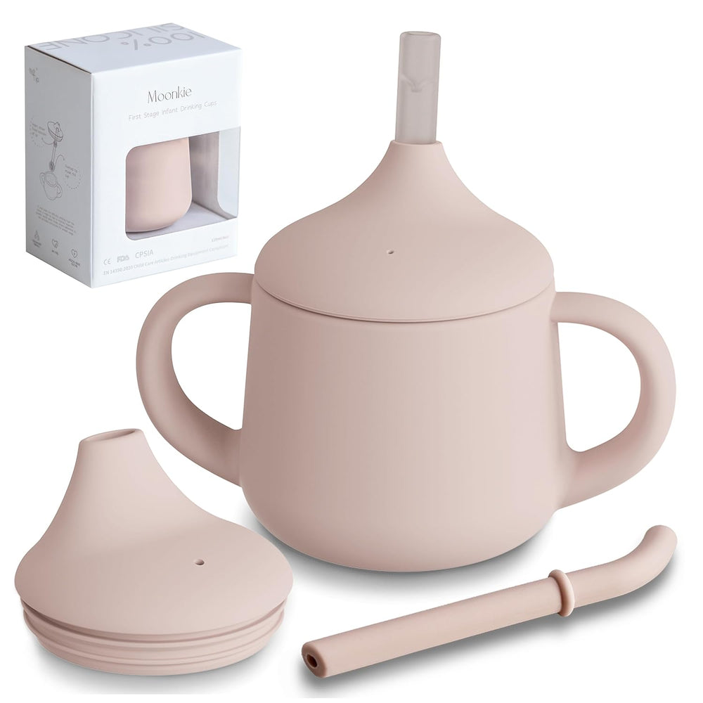 Moonkie Silicone Baby Sippy Cup – 3-Stage Training Cup with Spout, Straw & Open Cup