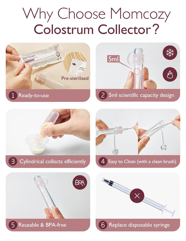 Momcozy Reusable Colostrum Collector - 100% Food-Grade Silicone Storage & Feeding Kit