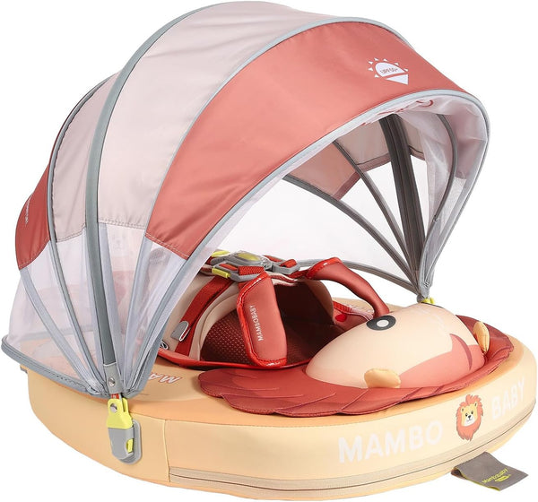 Mambobaby Non-Inflatable Chest Baby Float & Baby Carrier with Canopy - Lion