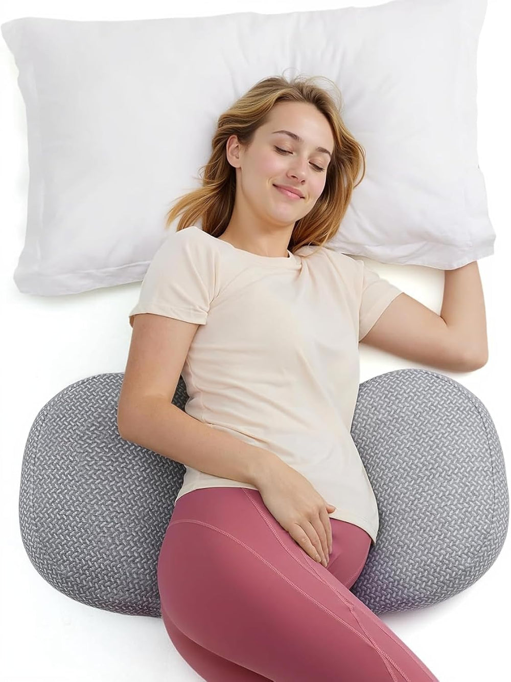 Momcozy W-Shaped Pregnancy Pillow – Adjustable Belly Wedge & Back Support for Side Sleepers