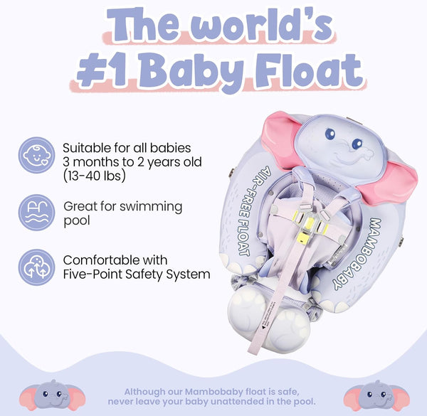 Mambobaby Non-Inflatable Chest Baby Float & Baby Carrier with Canopy - Elephant