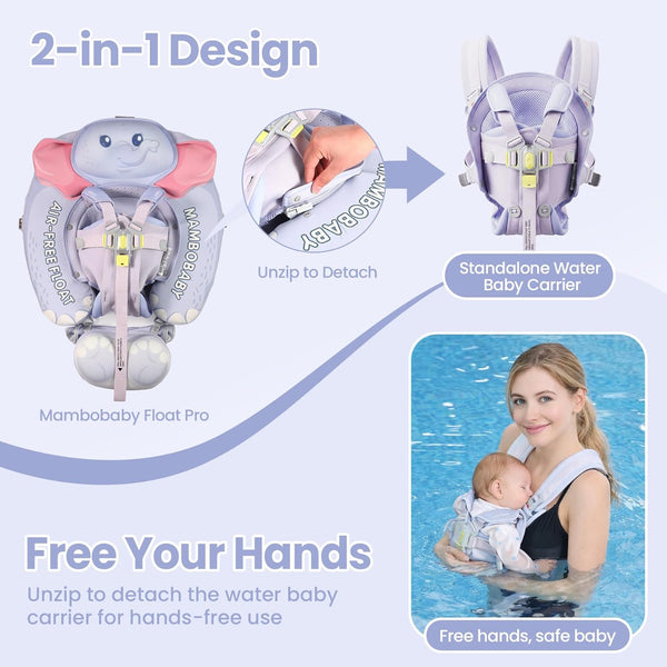 Mambobaby Non-Inflatable Chest Baby Float & Baby Carrier with Canopy - Elephant