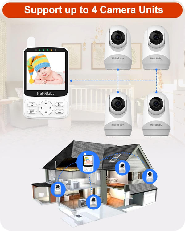 Hello Baby 4.00 No Wi-Fi Baby Monitor with Night Vision Portable for Nursery and Travel