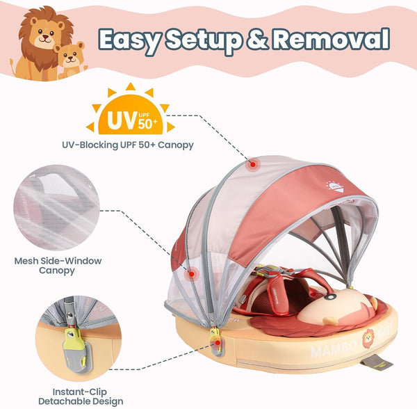 Mambobaby Non-Inflatable Chest Baby Float & Baby Carrier with Canopy - Lion